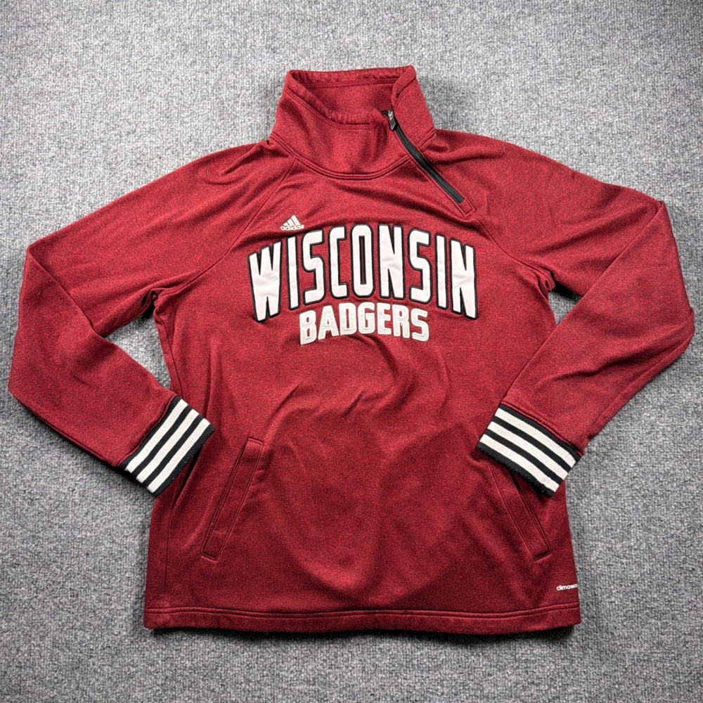 Adidas Wisconsin Badgers Pullover Women XL Burgundy Red Side Zip Climawarm